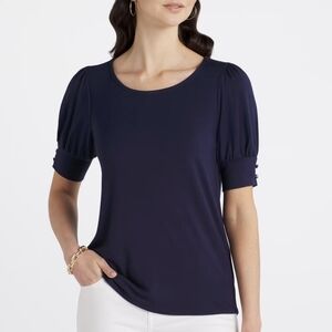 Raquelle Staccato Navy Puff Sleeve Top